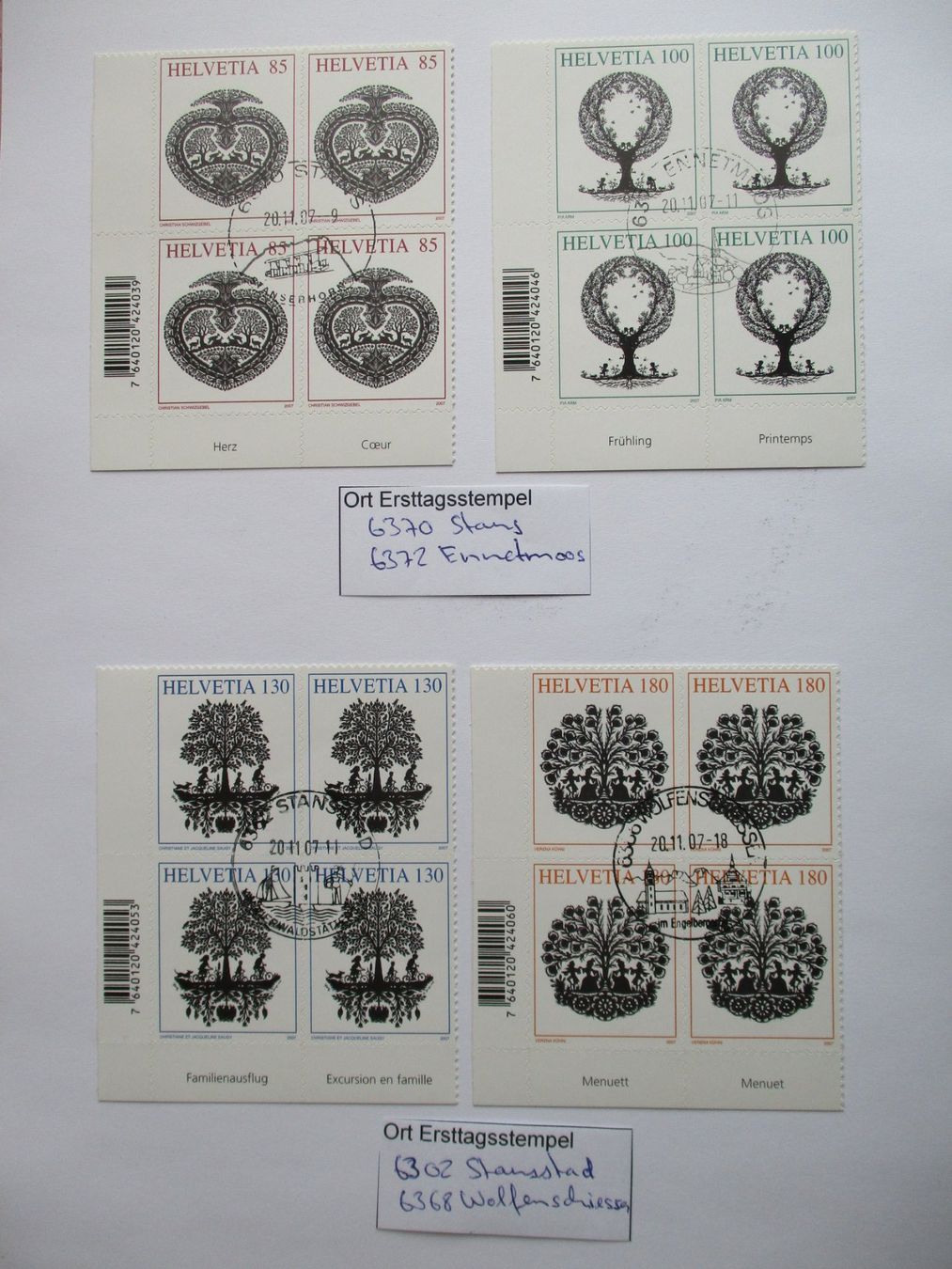 Tutti i francobolli: Viererblock mit Ort Ersttagsstempel 6302 Stansstad + Stans – Usato da Langnau b. Reiden venduto da Aktuell88