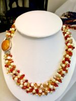 Perlen Collier mit Stein und rotem Carnelian Grösse 52 cm