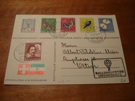 Ballonpostkarte Ungarnhilfe 1956, 2 Vignetten + Satz Juventu