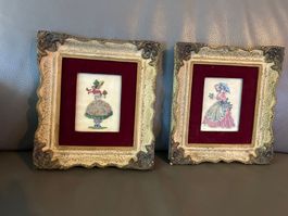 2 quadretti ricamati con splendide cornici