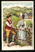 Litho Mann und Frau in Schweizer Tracht 