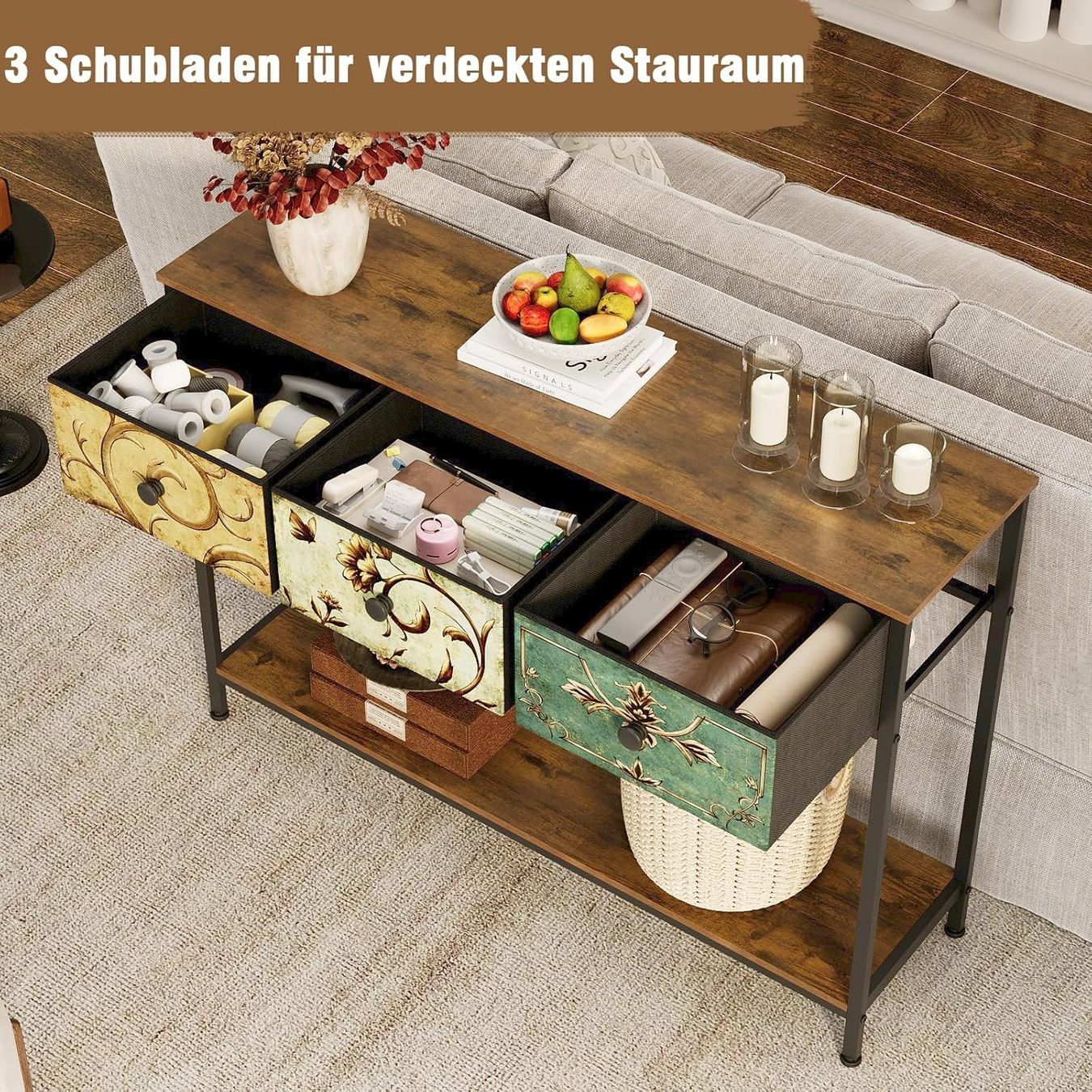 Tables: Konsolentisch mit 3 Stoffschubladen, Eingangtisch Vintage – Neuf avec emballage d'origine à Affoltern am Albis par scrapbooking 7