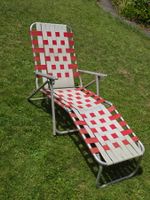 Vintage Aluminium Gartenliege 60er/70er Jahre – Rot/Weiss