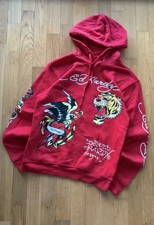 Sweat à capuche Ed Hardy rouge taille S, motif tigre et aigl