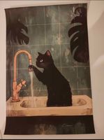 Affiche chat noir au robinet motif décoratif état neuf