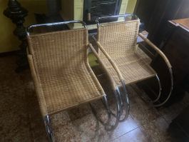 2 chaises fauteuils vintage restaurérs rotin et acier