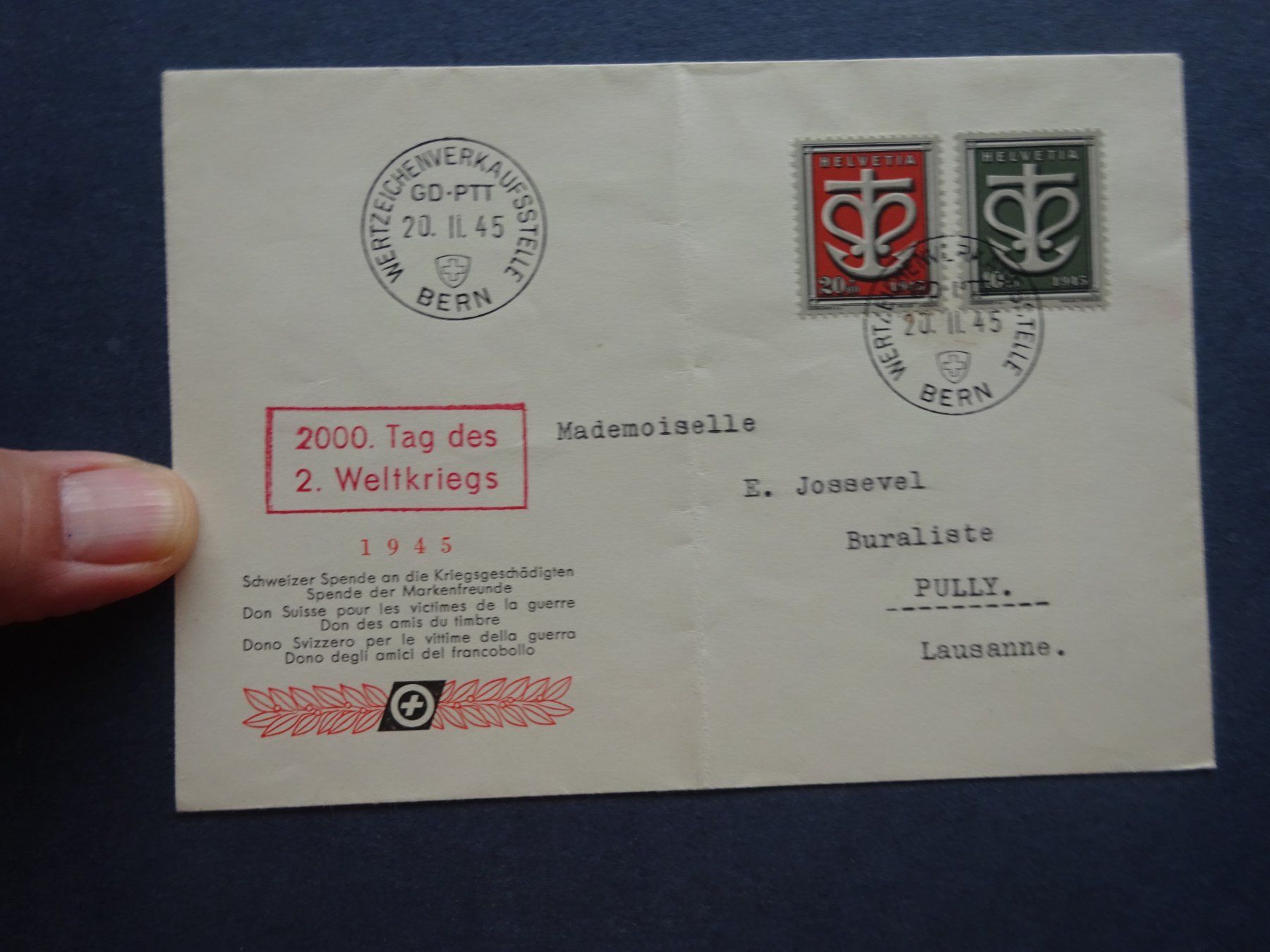 Alle Briefmarken: 1945 W19-W20 Sondermarken FDC – Gebraucht aus Appenzell-Steinegg von adi1975 2