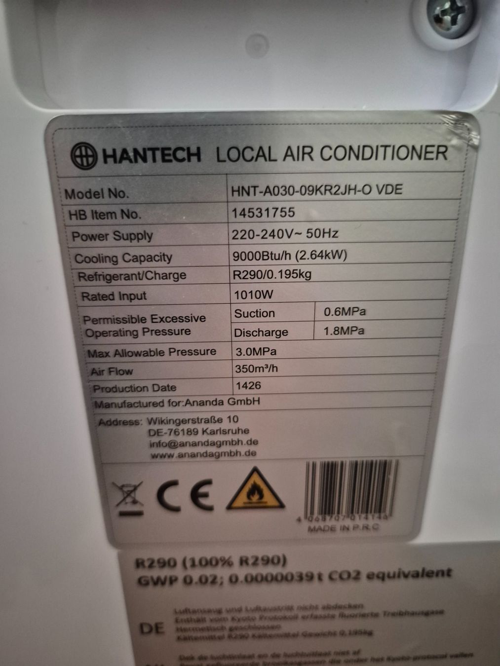 Condizionatori: Hantech Klimagerät 9000 BTU - neuwertig – Usato da Binningen venduto da Syrana90 2