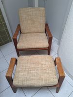 Mid Century Teak Stuhl und Beinablage o.Hocker 60erj.Bauhaus
