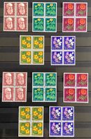 1959 Pro Juventute Gartenblumen Viererblock Satz ** + Ges.