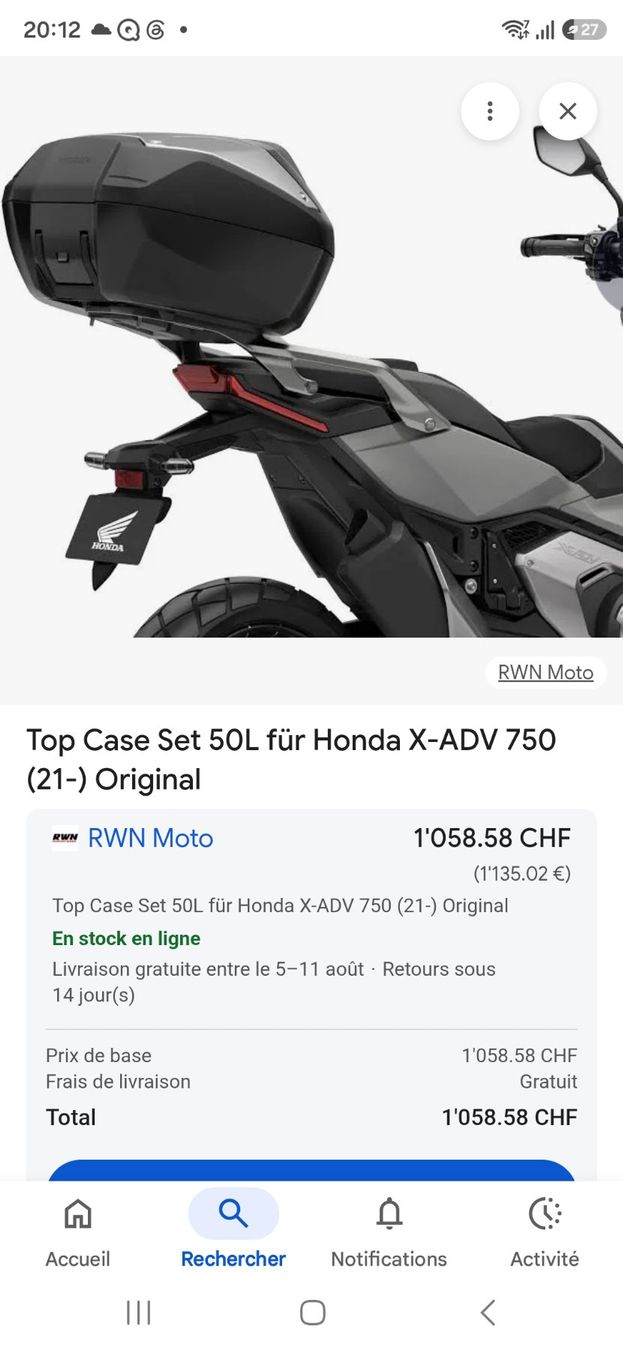 Honda Topcase: HONDA X-ADV  top case keyless kit – Gebraucht aus Chalais von berni740206