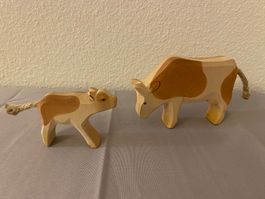Ostheimer Kuh und Kalb stehend braun Holz Tier Briefversand
