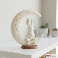 Moon Bunny Meditation Sculpture – Celestial Decor - 3D Print