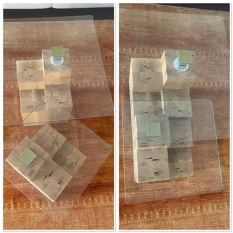 Tables: 2er Set Couchtisch Sofatisch Unikat Echtholz Eiche Glas – D'occasion à Reinach BL par present4you 3