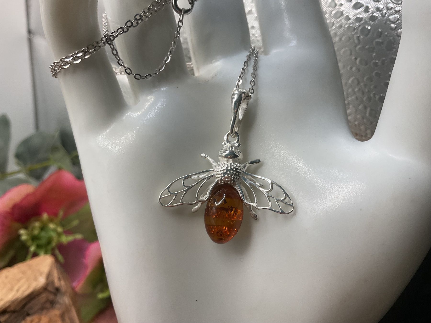 Ketten: Collier Sterlingsilber mit Bienenanhänger m. Bernstein – Neu (gemäss Beschreibung) aus luzern von Alpendorf1 1