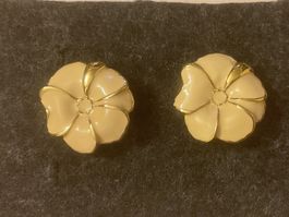 Vintage Ohrclips, Blumen Design, Creme