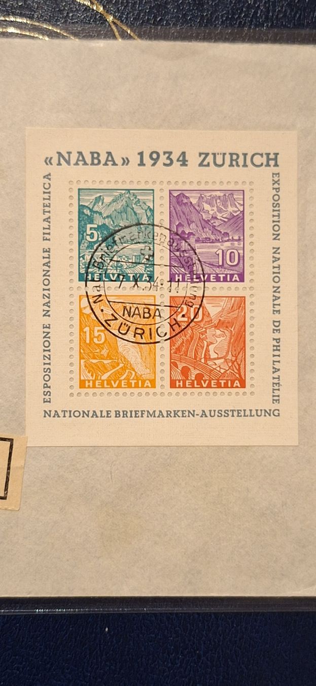 Tutti i francobolli: Naba 1934 W1 Sonderblock Kat. 850.- – Usato da Balgach venduto da SIMEON27 2
