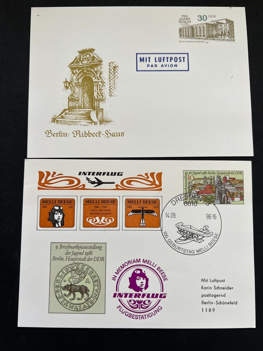 Tutti i francobolli: 2 Flugkarten Dresden 1986 (B541) – Usato da Hinwil venduto da Sidi4 1