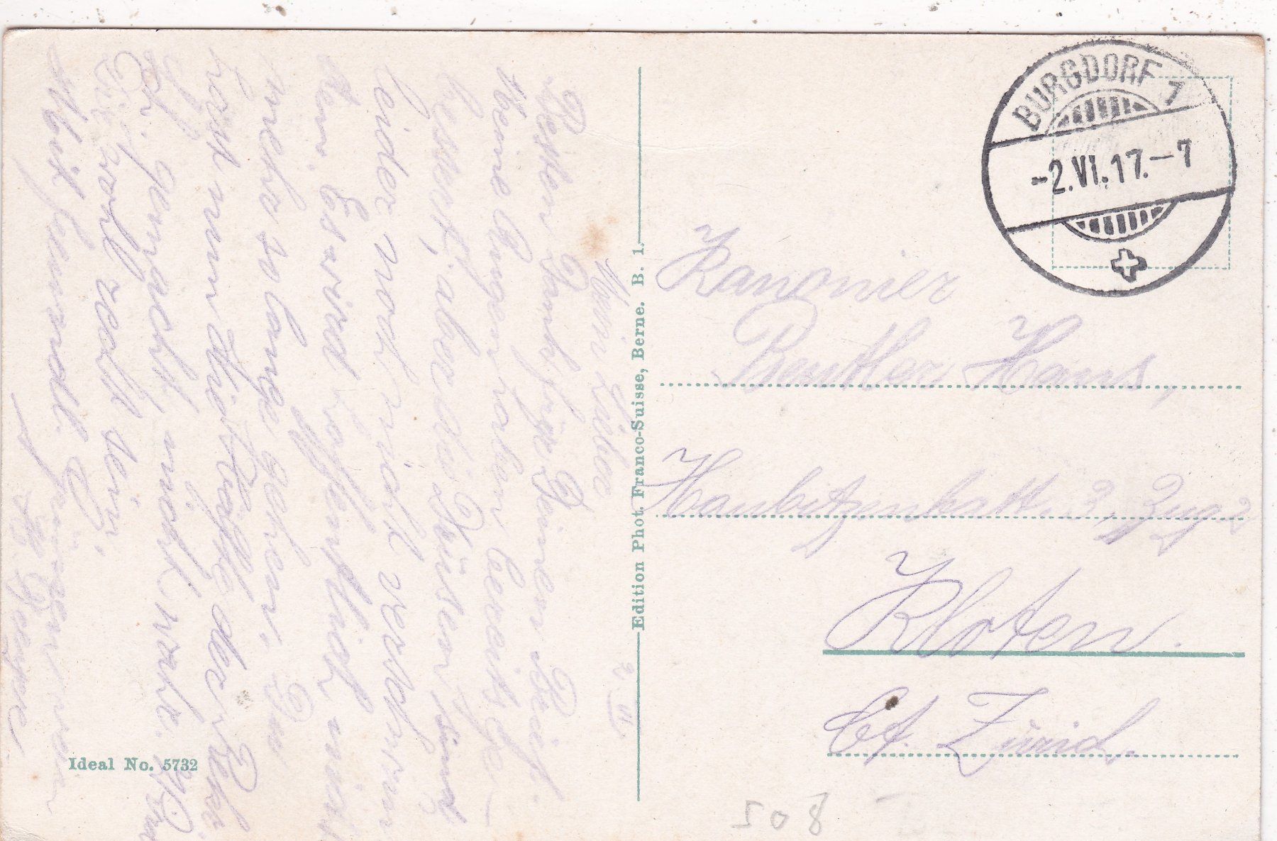 Ansichtskarten: Burgdorf 1917 – Gebraucht aus Herisau von Lisegrat2008 1