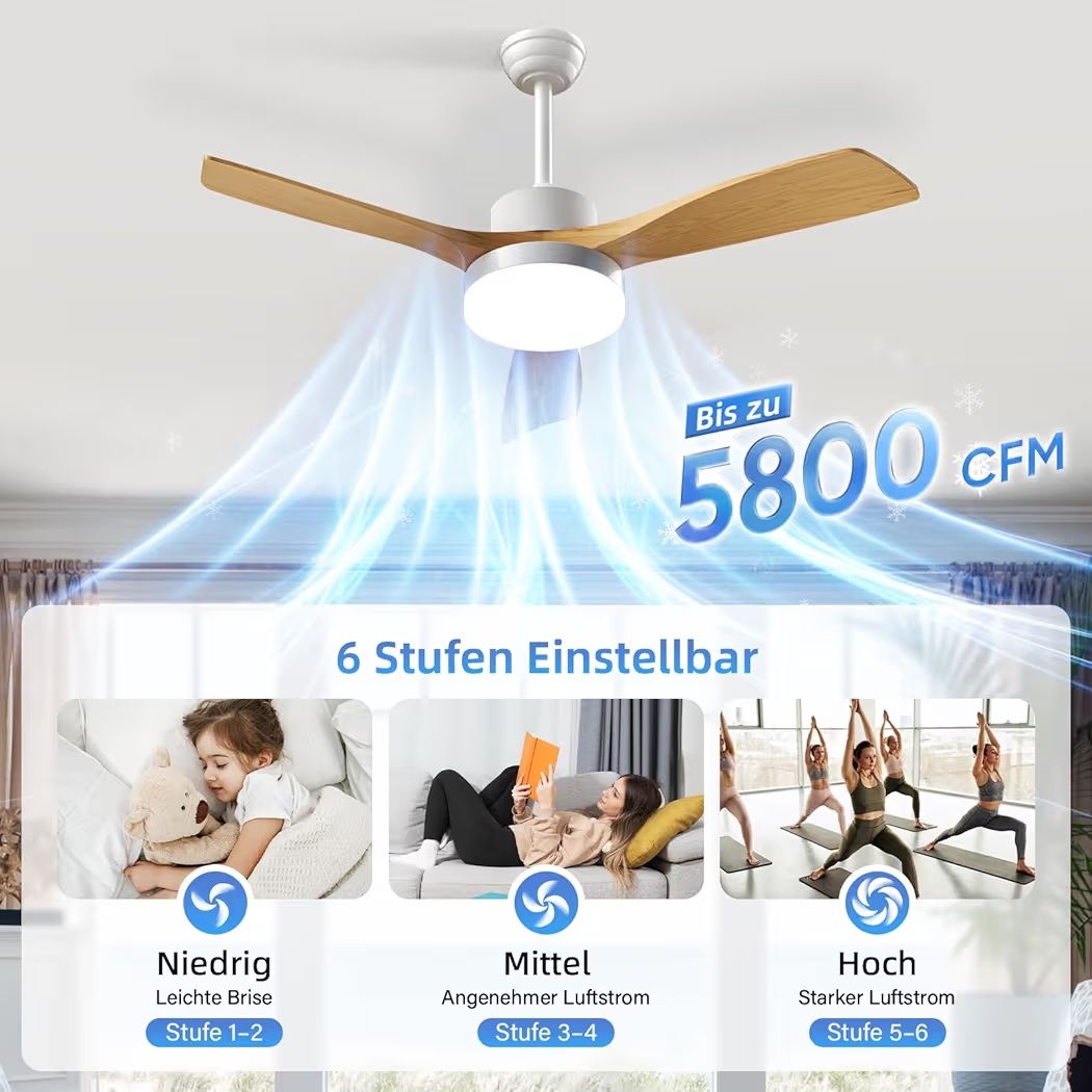 Ventilatoren: EppieBasic Deckenventilator mit Beleuchtung Wohnzimmer:132cm – Neu und originalverpackt aus Zwingen von GxBang 5