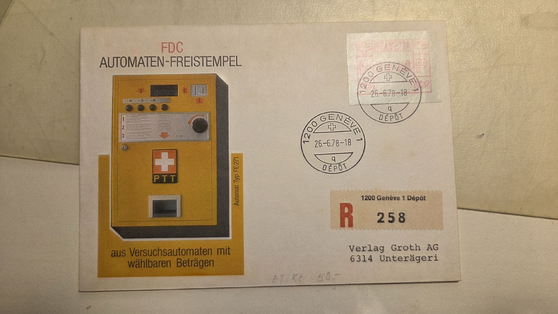 Alle Briefmarken: 1978 FDC ATM Typ 2 – Gebraucht aus Arni AG von Moth68