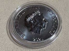 1 Medaille, 999 Silber., 1 Unze also 31.1 Gramm