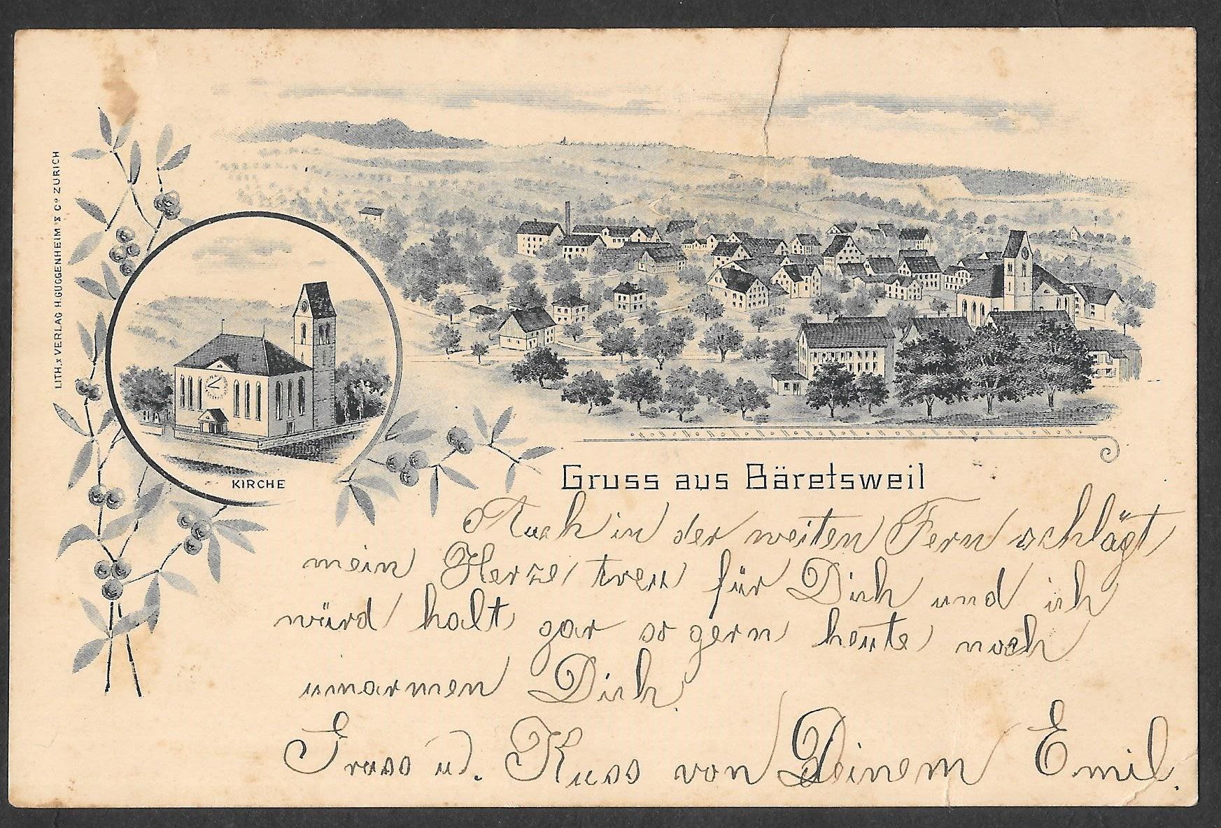 Cartoline postali: Bäretswil blaue Lithografie 2 Bilder – Usato da Olten venduto da clotaldi