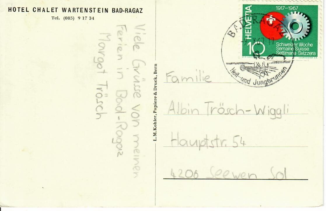 Cartoline postali: Kurhaus Wartenstein Bad-Ragaz – Usato da Hochdorf venduto da Ziegel-16 1