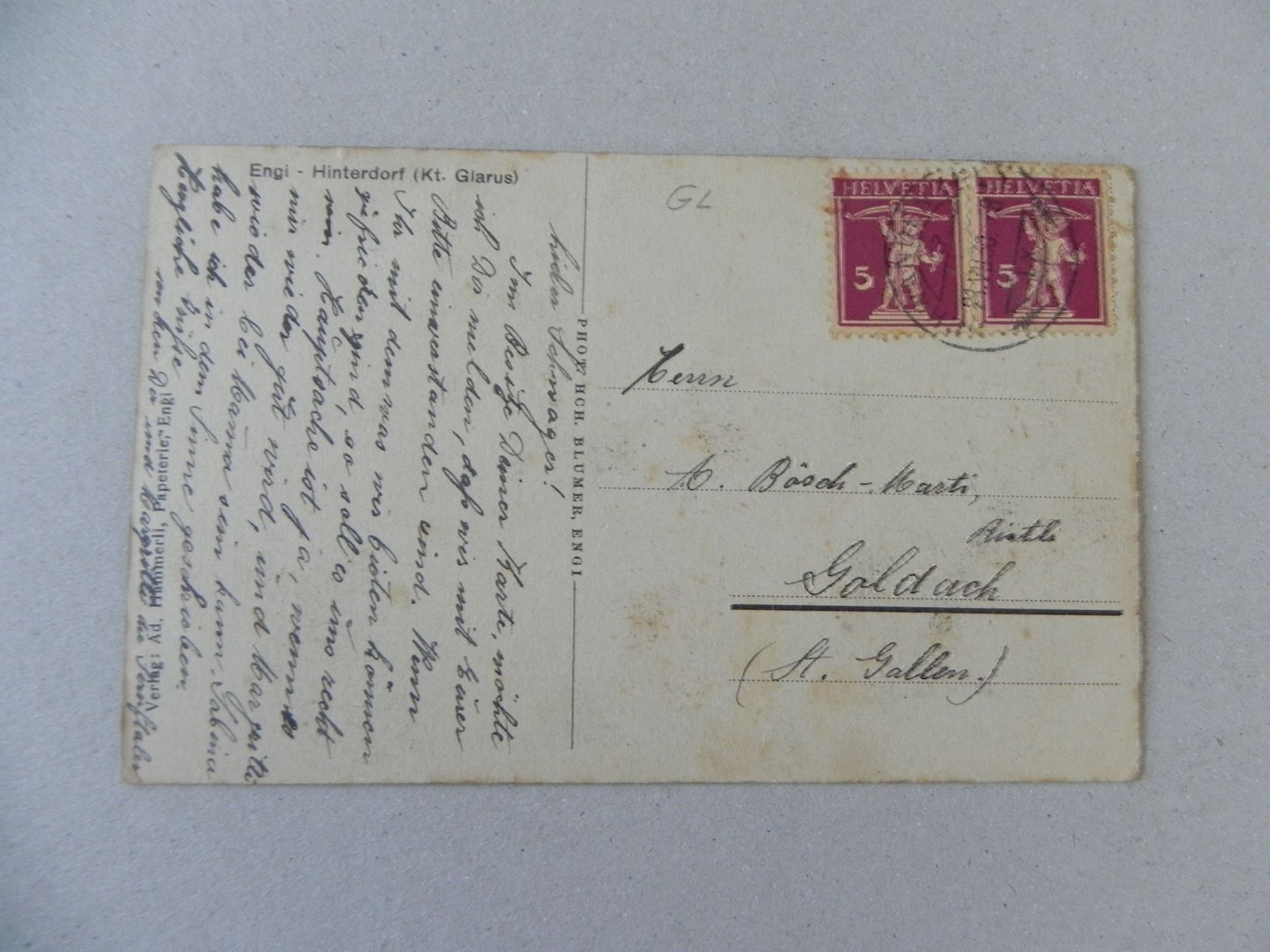 Cartoline postali: Ansichtskarte Engi Glarus GL 1930 – Usato da Siebnen venduto da krimsie 1