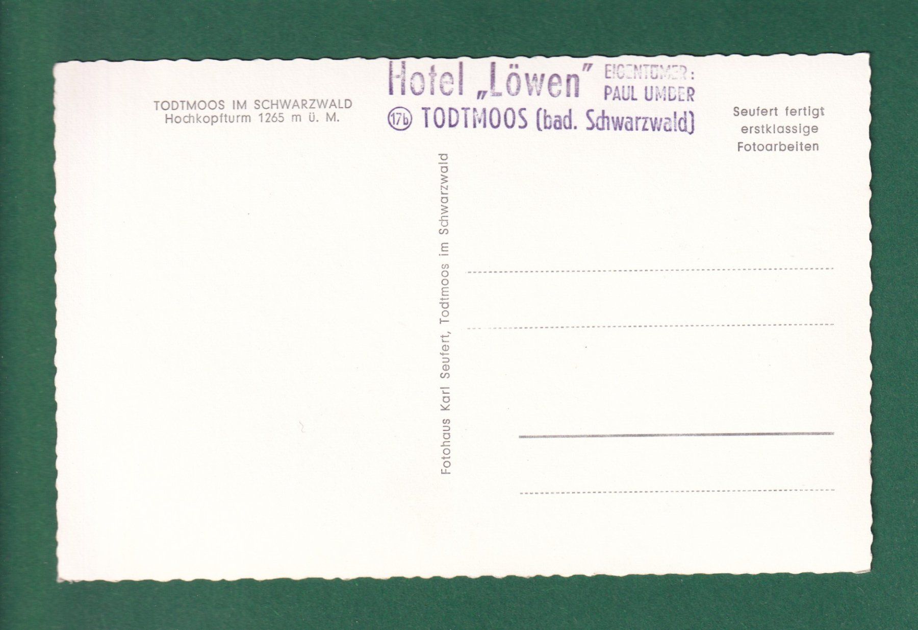 Cartes postales: TODTMOOS - Hochkopfturm – D'occasion à Pully par nicecards-shop 1