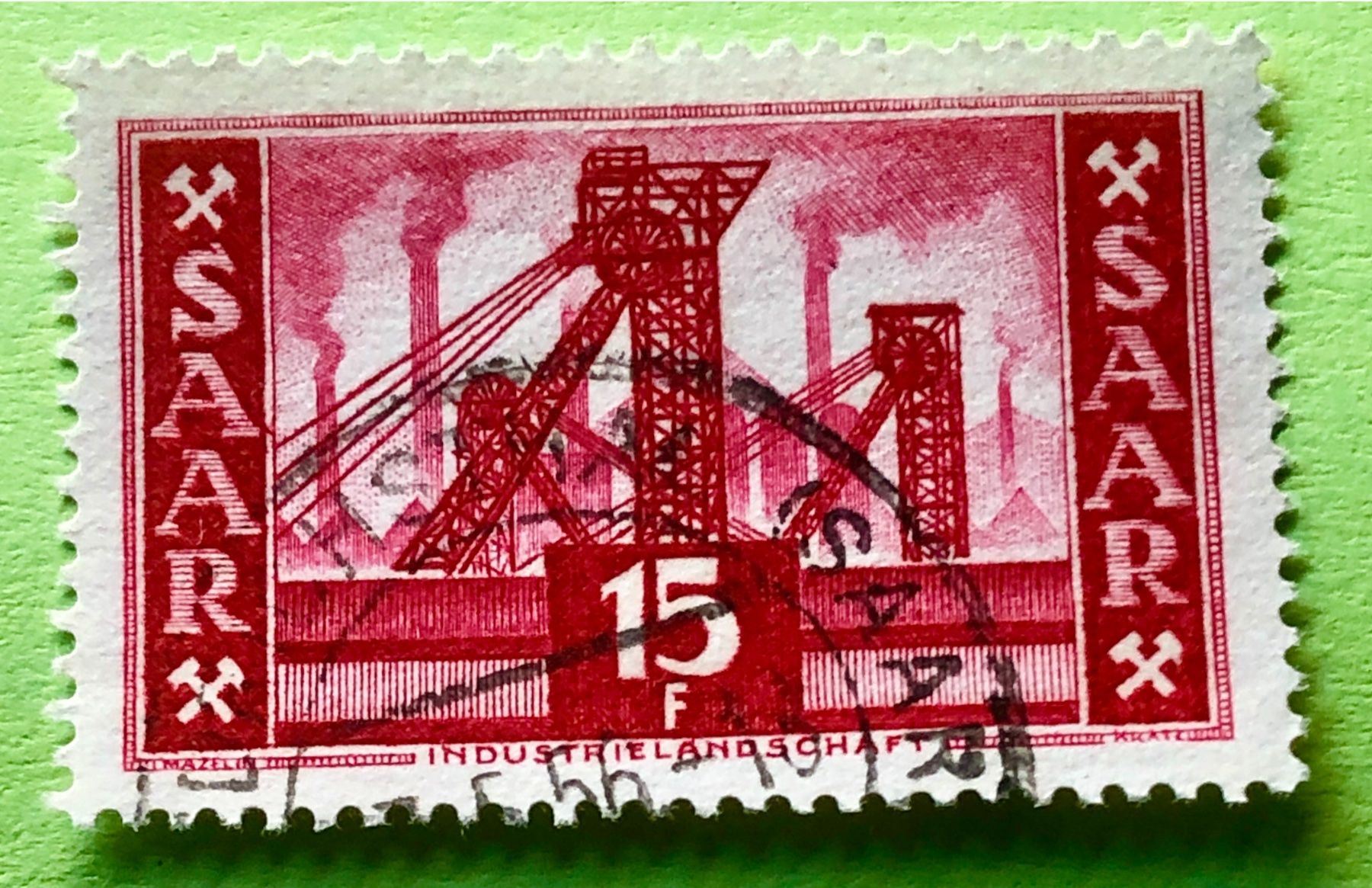 Tutti i francobolli: BRIEFMARKEN AUS Saarland  Industrielandschaft  GESTEMPELT – Usato da Aarau venduto da Angi-007