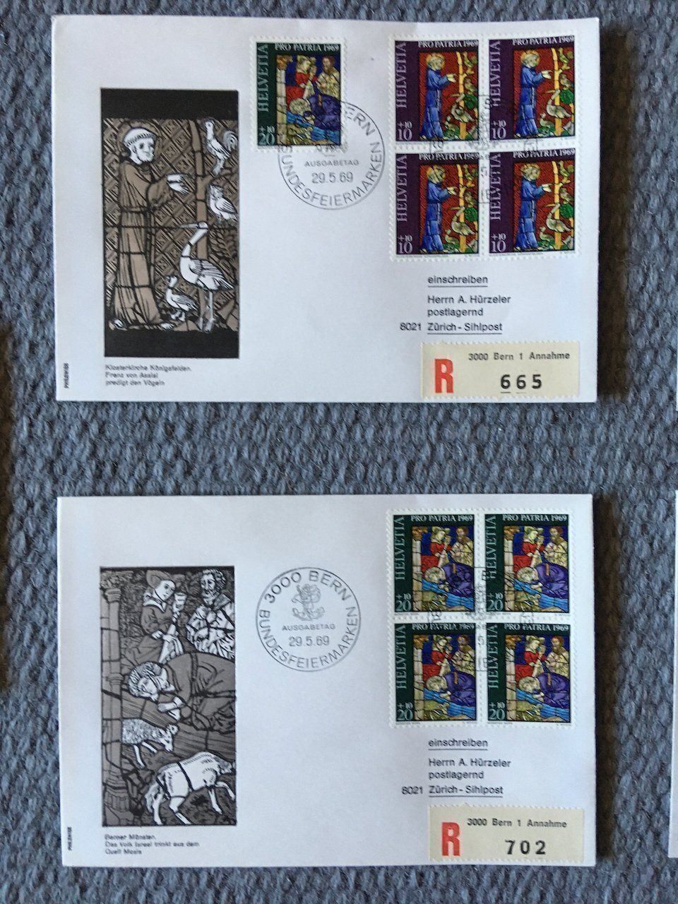 Tutti i francobolli: Pro Patria 1969 FDC mit Viererblöcken – Usato da Nesslau venduto da zueri6 2