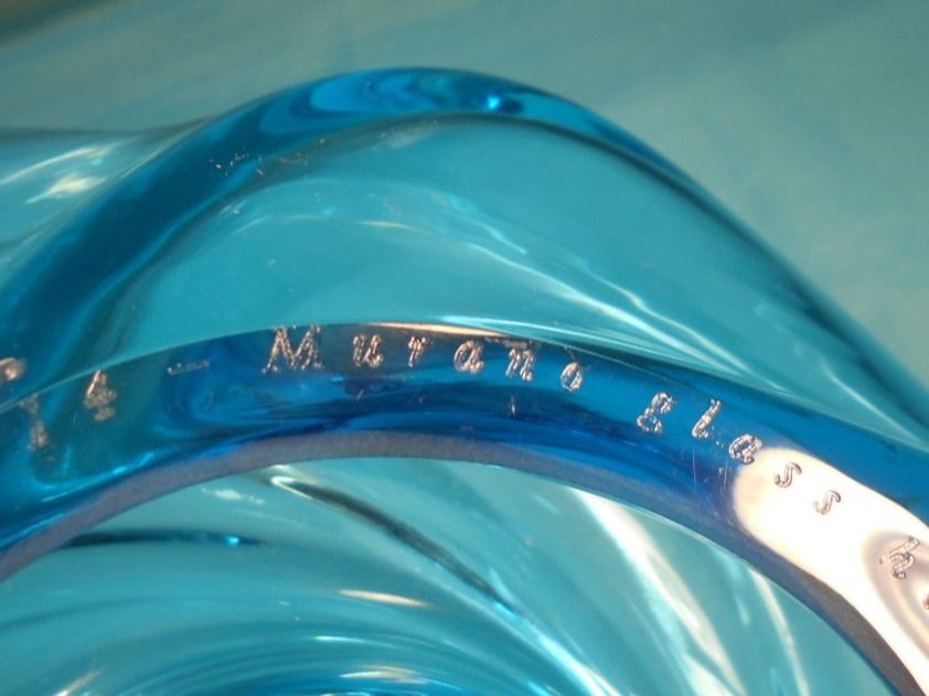Murano Portacandele: Teelicht, hellblau, Dm: 17.5cm, Murano, signiert – Nuovo (secondo la descrizione) da Bellach venduto da JingleCherry 3
