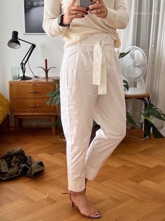 THEORY White Paperbag Summer Trousers Hose Sz 36 Closed