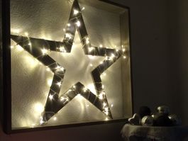 grosser Holzstern mit Lichterkette Wandbild Unikat, eigenbau
