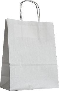 100 Papierkordel-Taschen in weiss 26+17x25cm