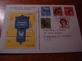 Brief Tag der Briefmarke 1955, Basel, gelaufen, - USA