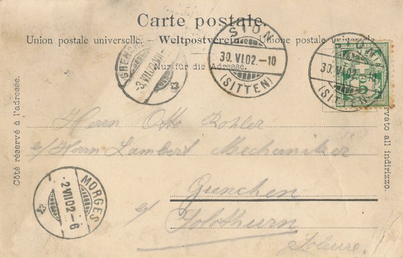 Cartoline postali: Sion - Tourbillon + 1902 – Usato da Emmenbrücke venduto da teestube 1