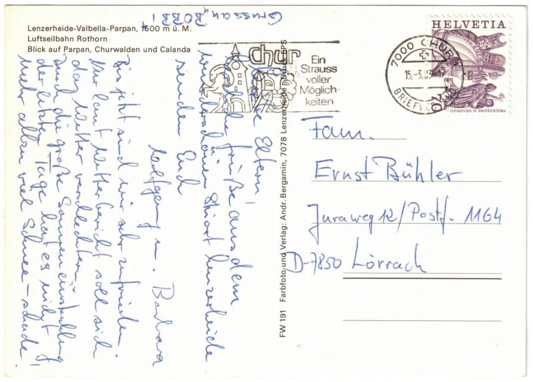 Cartoline postali: Lenzerheide - Luftseilbahn Rothorn – Usato da Binningen venduto da Mountainrider 1
