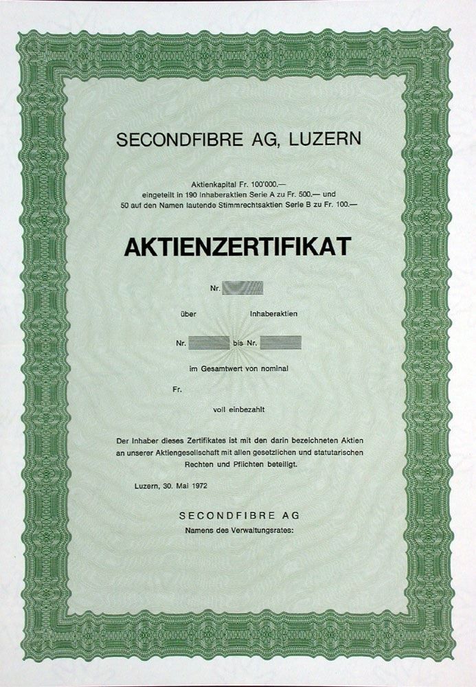 Documenti: Secondfibre AG Luzern - 1972 – Usato da Solothurn venduto da Sgasche