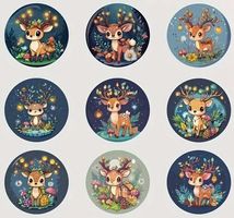 100 Stück Weihnachtliche Rehkitz-Sticker, Durchmesser 2.5 cm