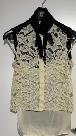 Sandro Paris Lace Top, Size 36 Black/Cream
