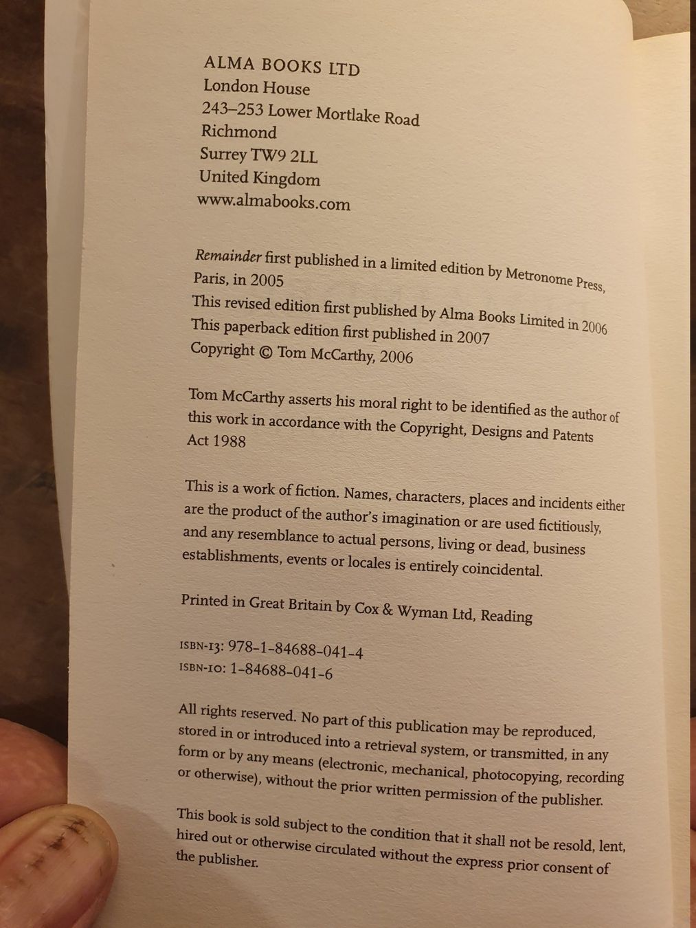 Livres: Remainder - Tom McCarthy – D'occasion à Zürich par loosebone 2