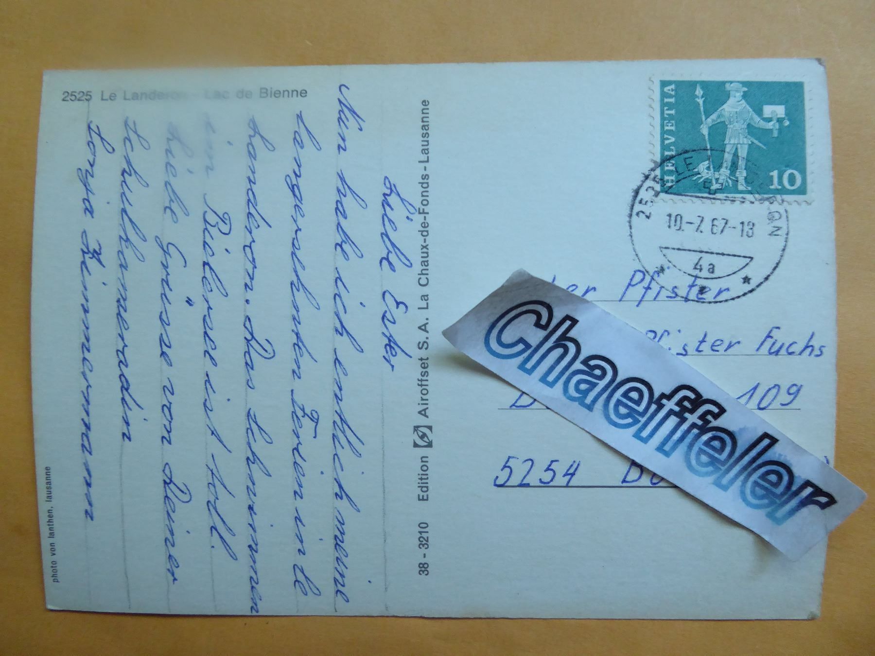 Cartoline postali: 1967  2525 Le Landeron - Lac de Bienne – Usato da Zürich venduto da Chaeffeler 1