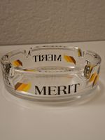 Merit Werbe-Aschenbecher Glas Vintage Transparent