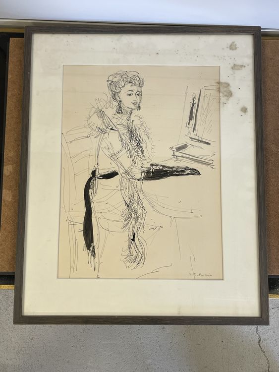 Dessin Original Signé REJEAN 1904 : L'abbé à La Machine à écrire Et Son Chat - Occasion