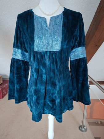 Boom Baba Samt Pullover, Petrol Blau, Gr. 1 Size, Neu