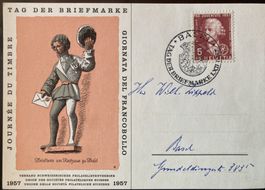 Tag der Briefmarke 1957 auf Originalkarte, SBK 15 Fr.