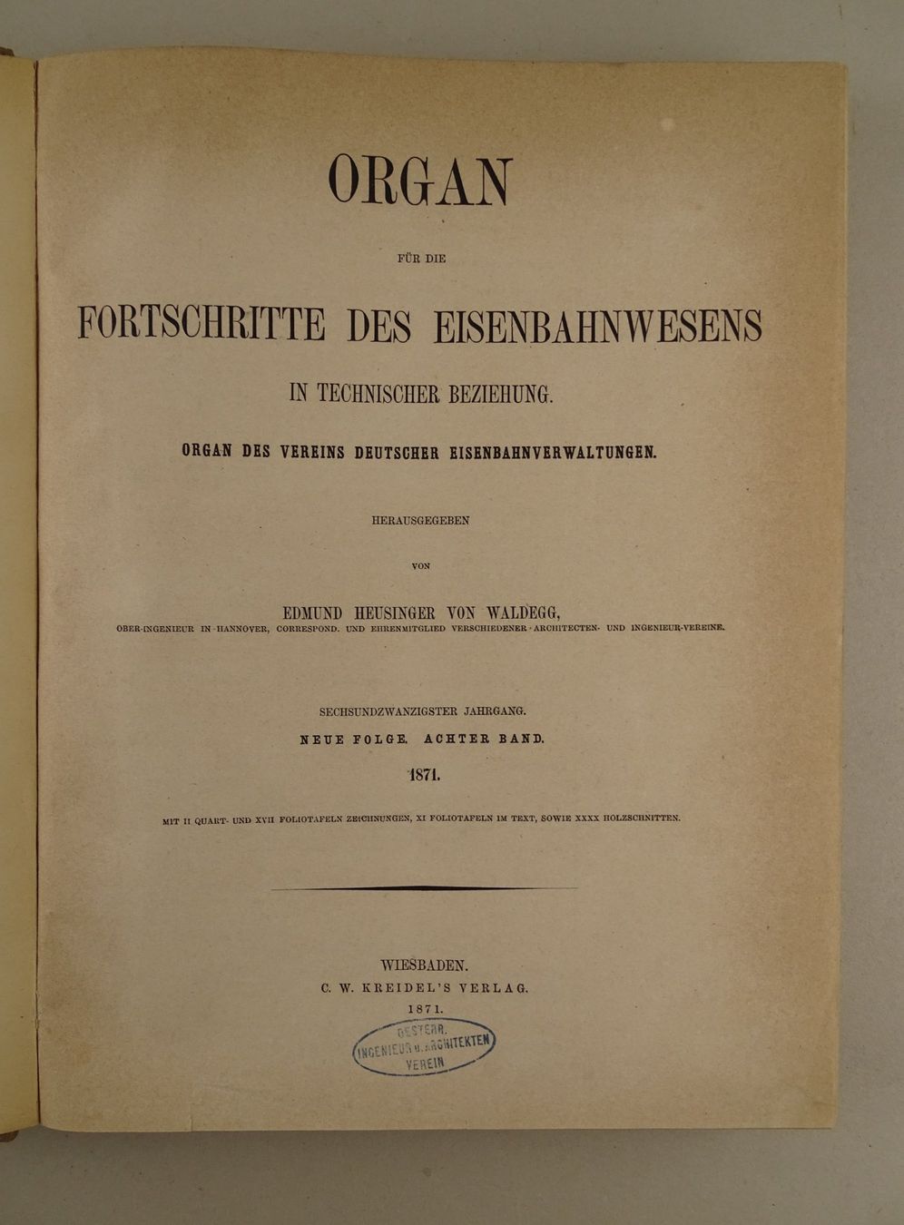 Libri: FORTSCHRITTE DES EISENBAHNWESENS IN TECH. BEZIEHUNG, 1871 – Usato da Grüningen venduto da Kartensammler 3