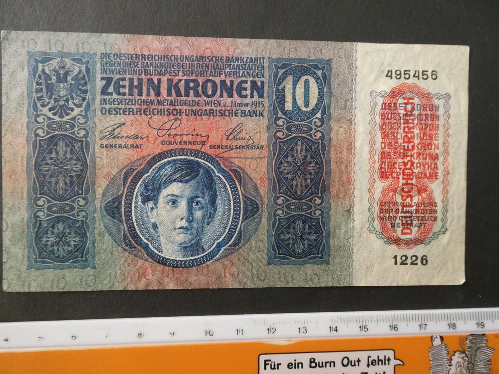 Österreich 10 Kronen Banknote 1915 (1919) – Pick-Nr. 51a Gebraucht (III) – Sammlerbanknote Der Ersten Republik – Format 126x84 Mm